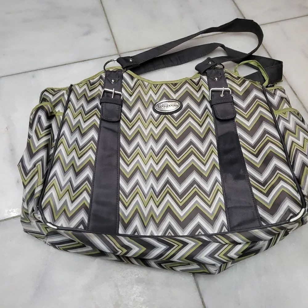 Babyboom Women's Green Black Zick Zack Print Duffle Diaper Tote Bags One Size